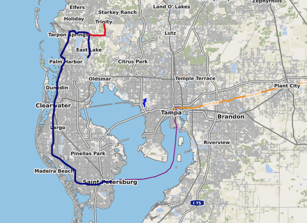 Pinellas Trail (Blau), C2C extension (Rot)